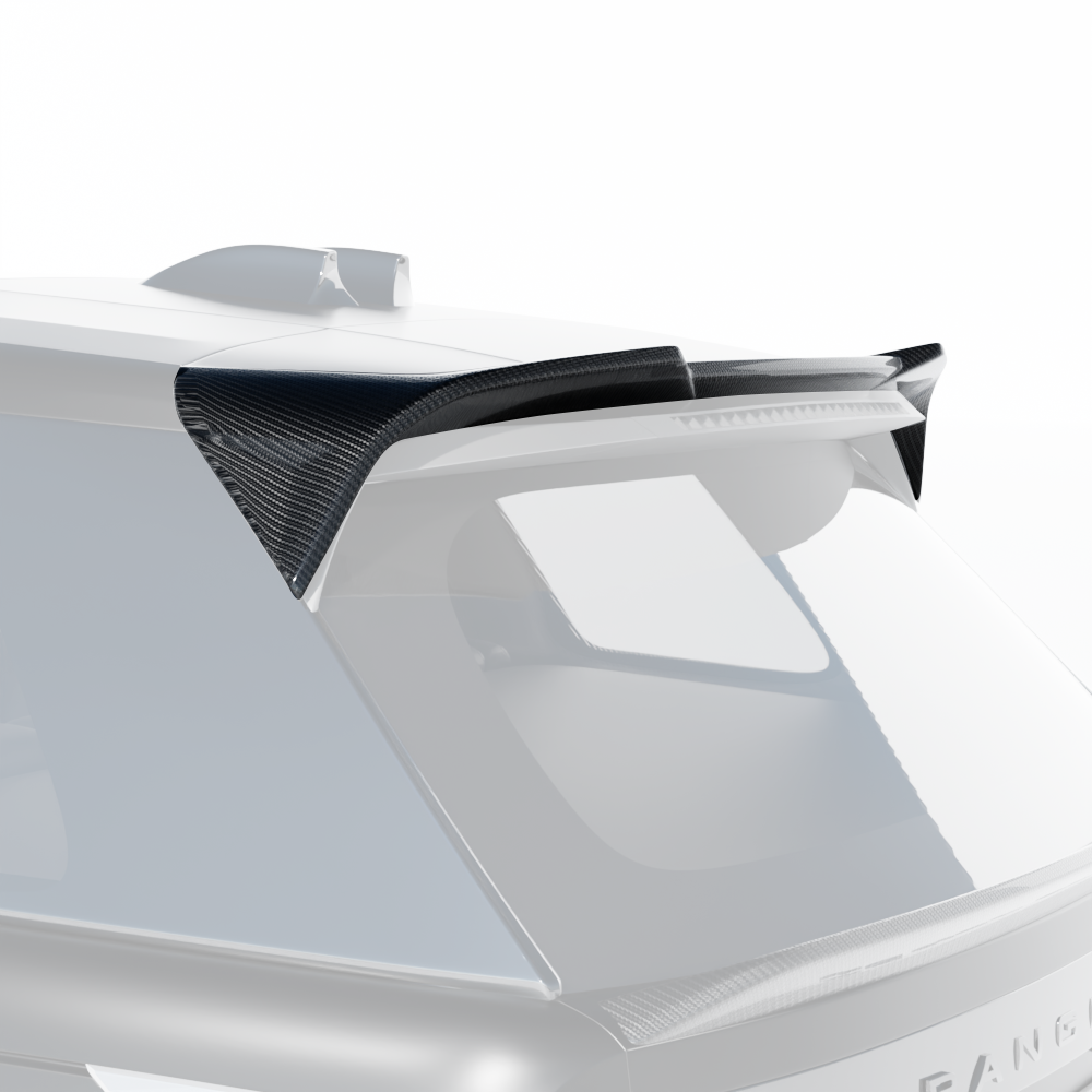 Range Rover L460 2022+ carbon fibre roof spoiler by CT Design, mounted on the vehicle's roof for sporty style and aerodynamics.