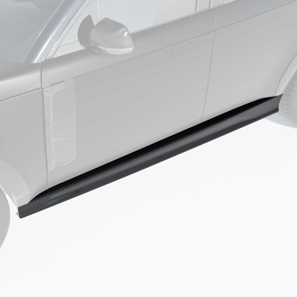 Carbon fibre side skirts for Range Rover L460 2022+ by CT Carbon, showcasing sleek, aerodynamic design and high-quality material.