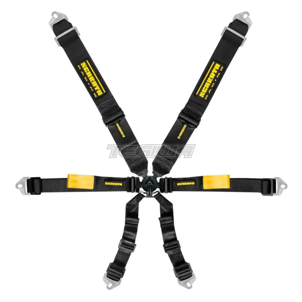 Black Schroth 6-point 3x2 Enduro harness with adjustable straps and buckles, designed for motorcycle safety and secure riding.