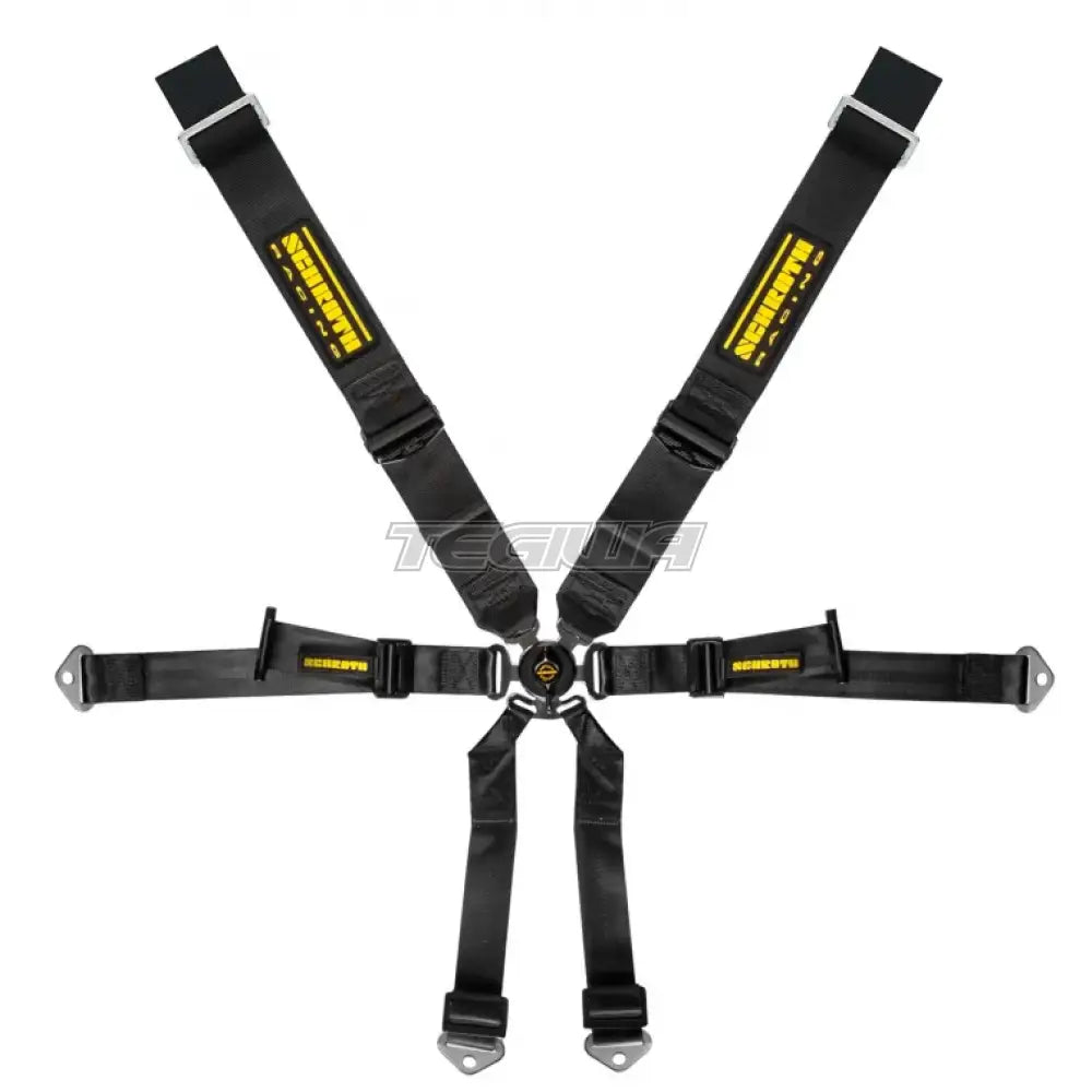Black Schroth 6-point 3x2 Porsche 981 Profi harness with secure straps, designed for racing or high-performance driving.