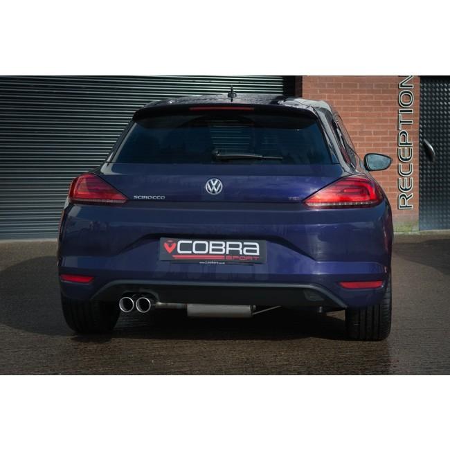 Cobra Sport VW Scirocco 1.4 TSI cat back performance exhaust system, showing polished stainless steel pipes and muffler.