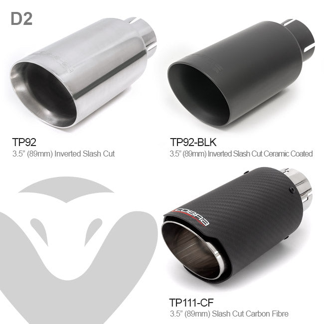 Cobra Sport Audi S3 8V 3-door valved cat back performance exhaust with dual tailpipes and polished finish.