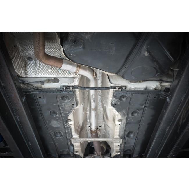 Cobra Sport VW Golf GTI Mk7.5 2.0 TSI resonator delete performance exhaust centre section showing polished metal pipes.