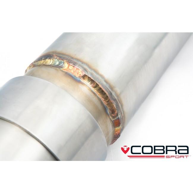 Cobra Sport VW Golf GTI Mk7.5 2.0 TSI resonator delete performance exhaust centre section showing polished metal pipe and welds.