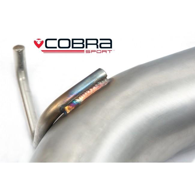 Cobra Sport VW Golf GTI Mk7.5 2.0 TSI resonator delete performance exhaust centre section, close-up of the exhaust pipe details.