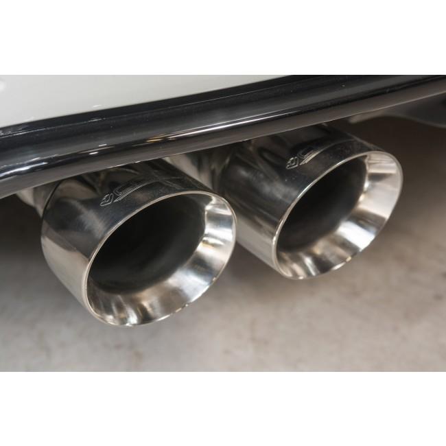 Cobra Sport VW Golf R Mk7 2.0 TSI cat back performance exhaust showing polished stainless steel exhaust tips