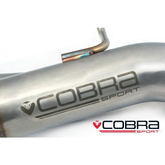 Cobra Sport Audi S3 (8V, 2013-2018) resonator delete exhaust pipe center section showing polished metal and connection points