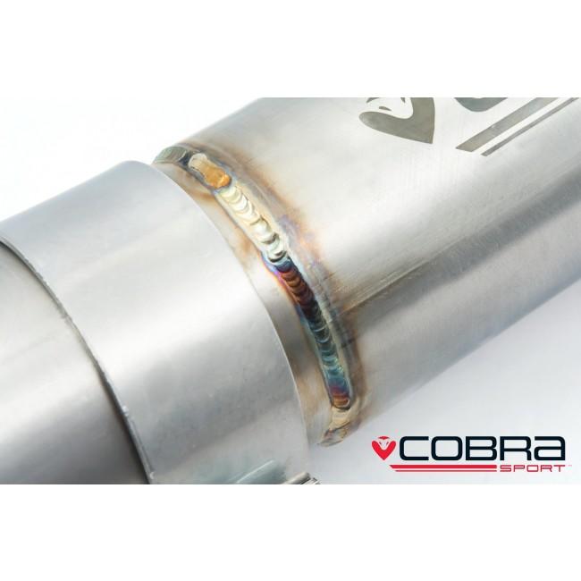 Cobra Sport Audi S3 (8V) resonator delete exhaust pipe center section with detailed welds and polished metal finish.