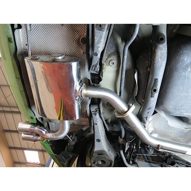 Cobra Sport cat back exhaust system for Audi A3 8P 2.0 TDI 140PS 3-door, with twin tips, shown on a VW Scirocco.