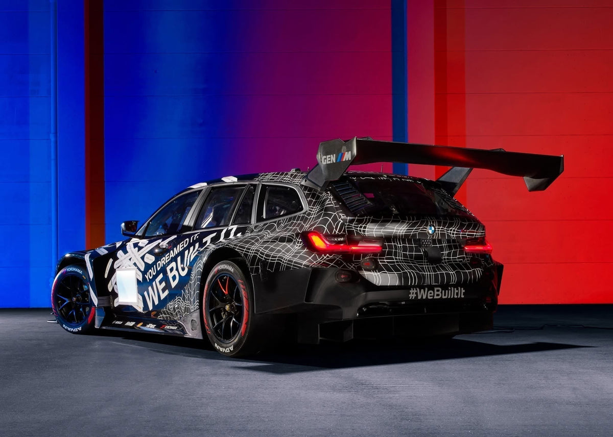 BMW M3 G81 24H race car with widebody aero, rear wing and GT3 styling on track at Nürburgring