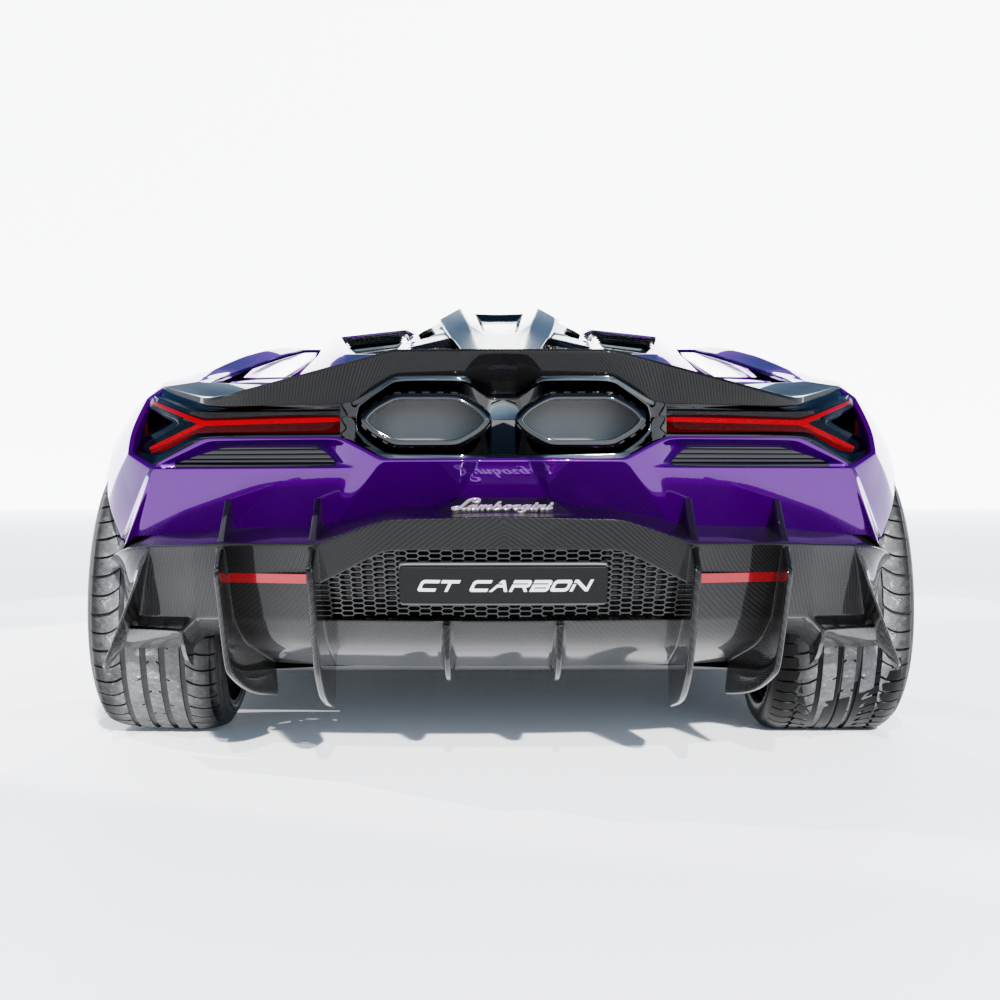 CT Carbon Lamborghini Revueltto matte carbon fiber rear diffuser showing detailed aerodynamic design and textured surface.