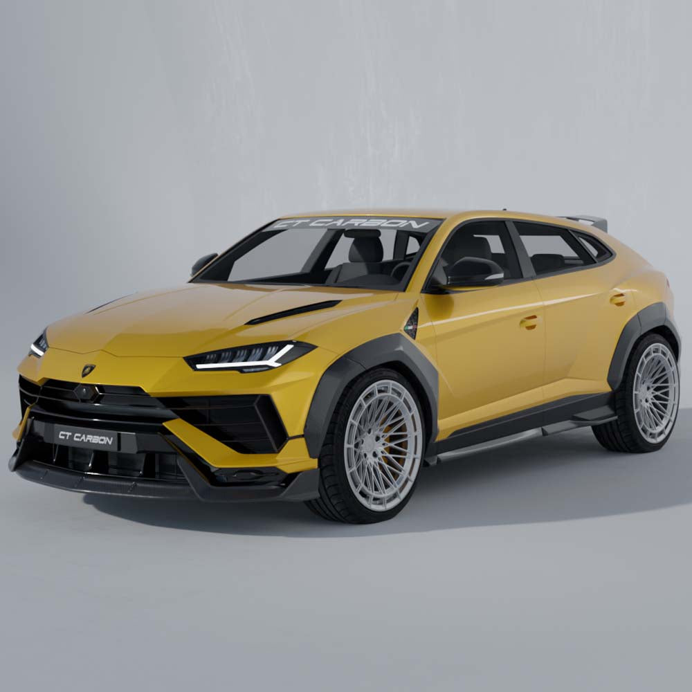 Lamborghini Urus S full carbon fiber kit by CT Carbon, showing detailed carbon fiber exterior components on the vehicle.