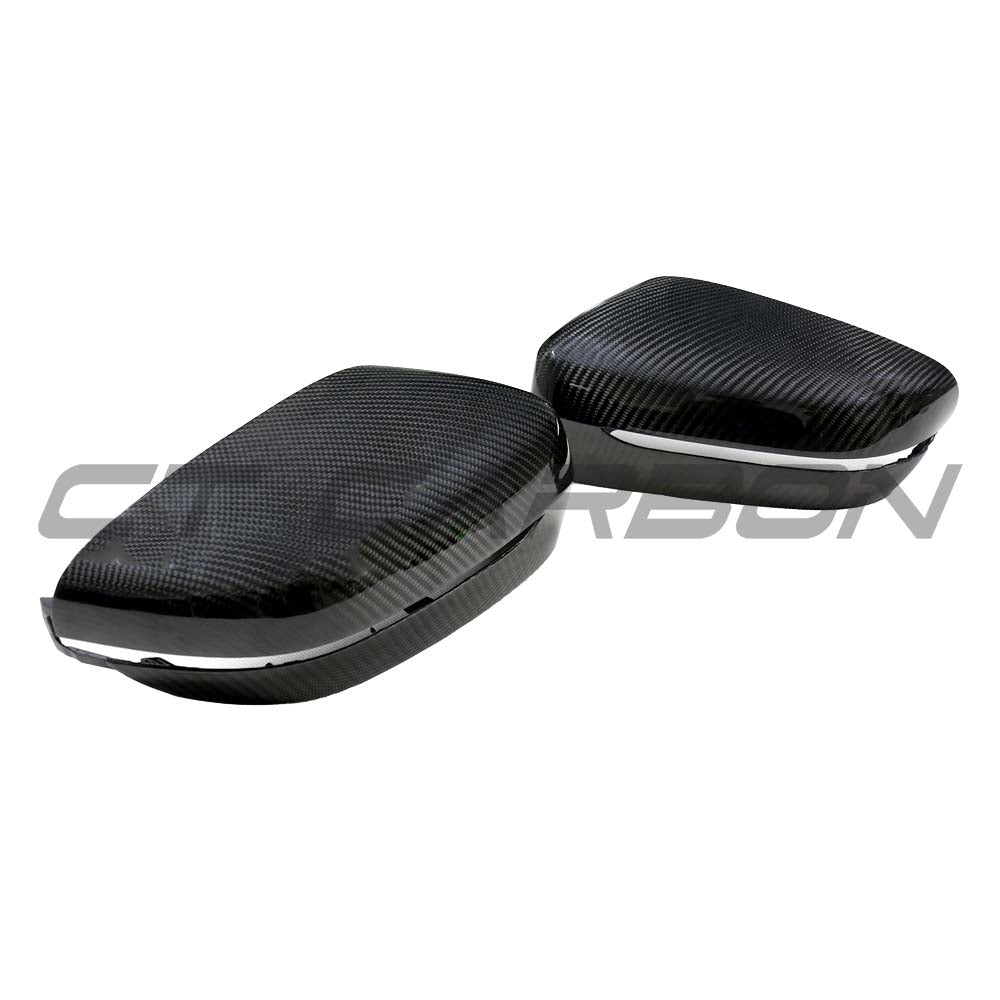 BMW G42 2 Series 2022+ LHD dry carbon fibre mirror cover replacements by CT Carbon, shown on a mirror assembly.