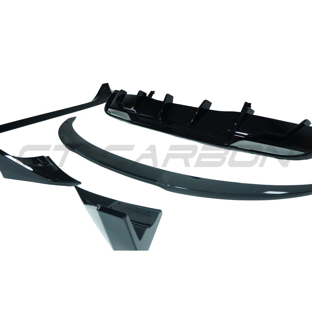 CT Carbon gloss black full kit for Tesla Model 3 2023+ facelift, featuring exterior trim components on a vehicle.