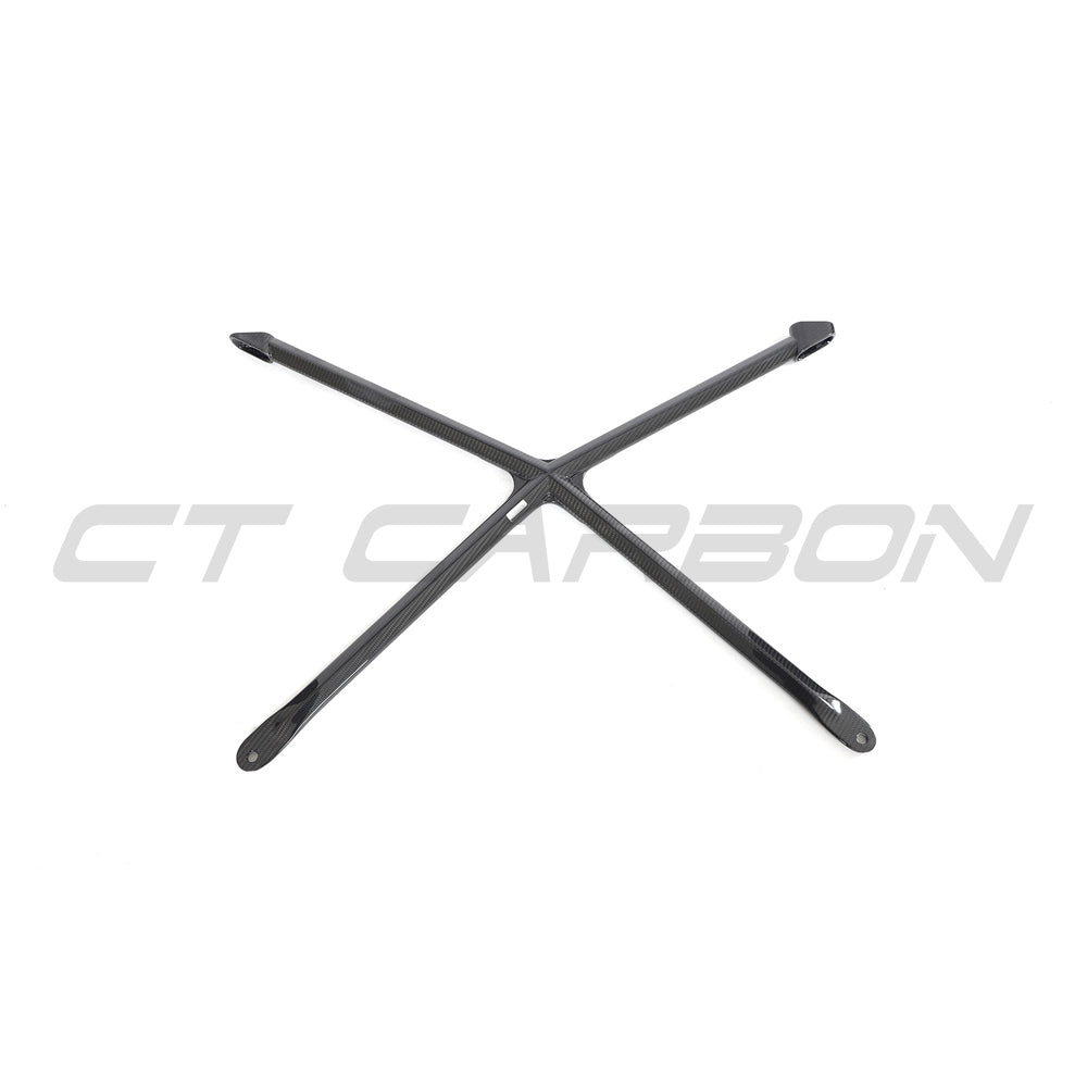 CT Carbon Audi R8 Coupe 2015-2024 carbon fiber strut brace, close-up view of the sleek, lightweight automotive accessory.