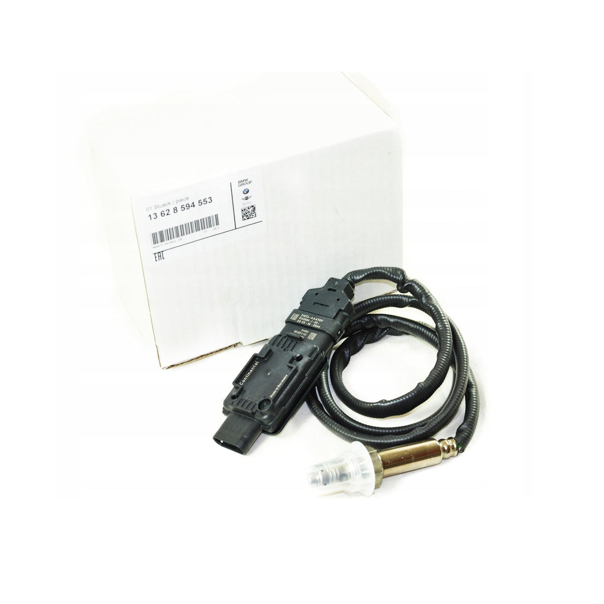 Genuine BMW NOX sensor B47B / B47D for exhaust systems, with wiring connector and sensor element, part number 13628594553.