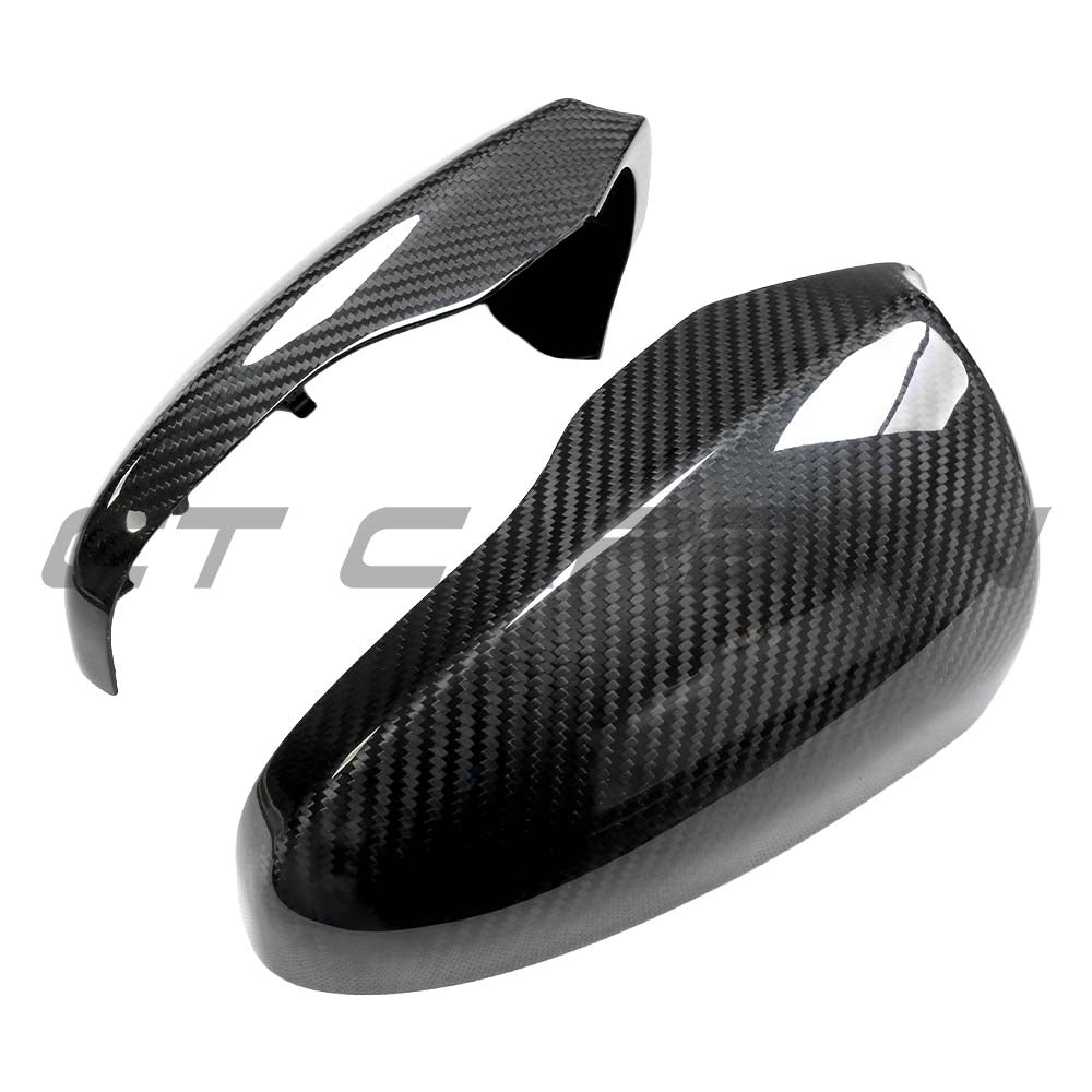 BMW F06/F12/F13/F10 M5 M6 series dry carbon fiber mirror cover replacement by CT Carbon, showing sleek carbon fiber finish on mirror.