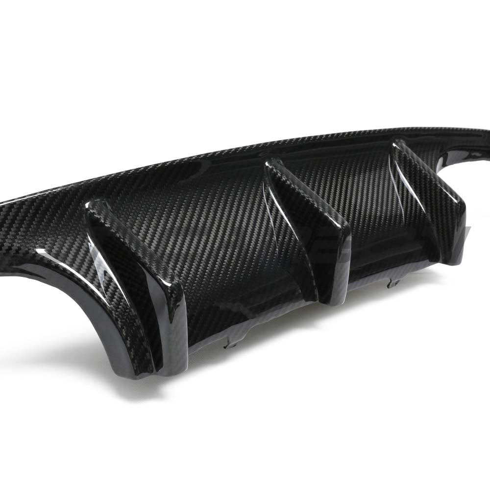 BMW M3 M4 F80 F82 F83 2014-2020 CT Carbon dry carbon fiber diffuser, V6 style, with intricate carbon weave detail.