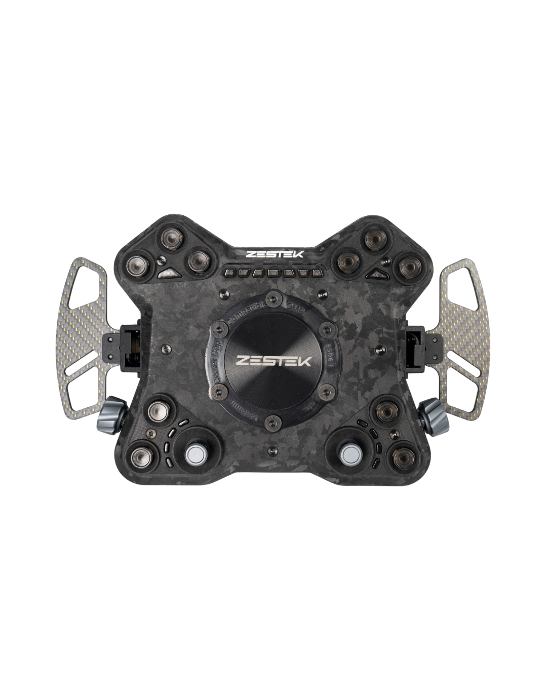Zestek Racing SCX Volkswagen Golf MK6 steering wheel control panel with buttons for GTI and R models, mounted on steering wheel.