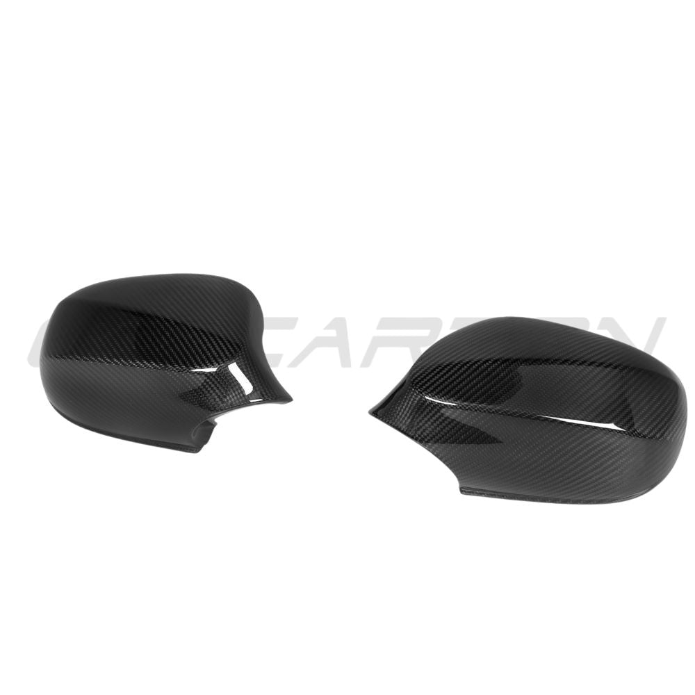 BMW 1 & 3 Series E82/E83/E87/E90/E91/E92/E93 2011-2013 LCI carbon fiber mirrors by CT Carbon, close-up view of sleek mirrors