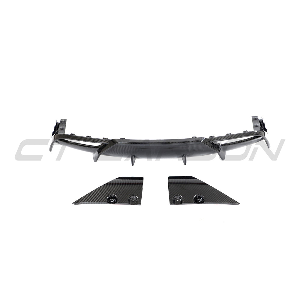 Tesla Model 3 2023+ facelift carbon fiber diffuser by CT Carbon, showcasing the sleek V1 aerodynamic rear diffuser.