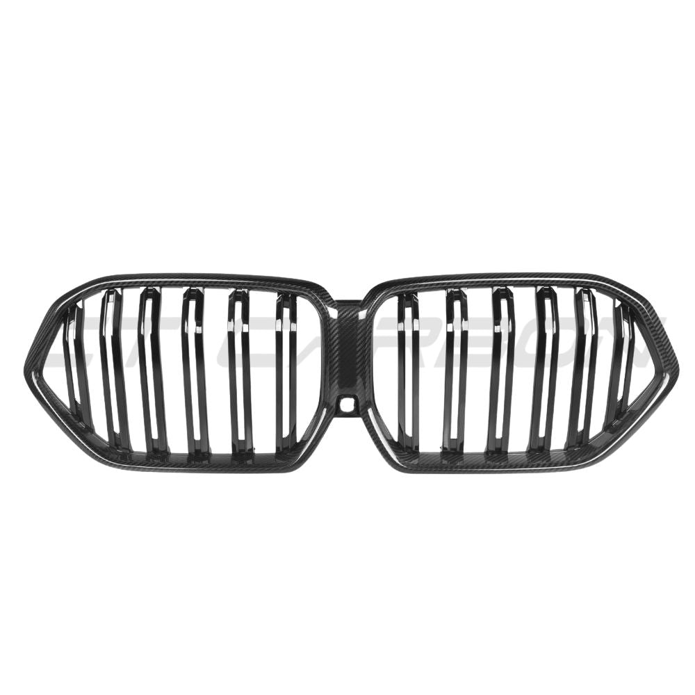 BMW X6 G06 2023+ LCI double slat pre-preg carbon fibre grille by CT Carbon, showcasing sleek black carbon fibre design.