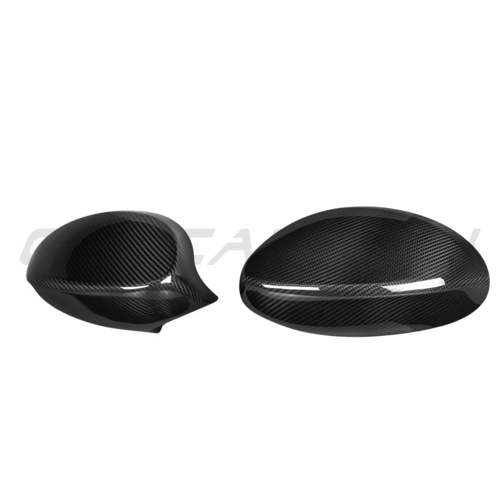 BMW 1 & 3 Series E82/E83/E87/E90/E91/E92/E93 carbon fibre side mirrors by CT Carbon, showing sleek mirror housing and mounting points.