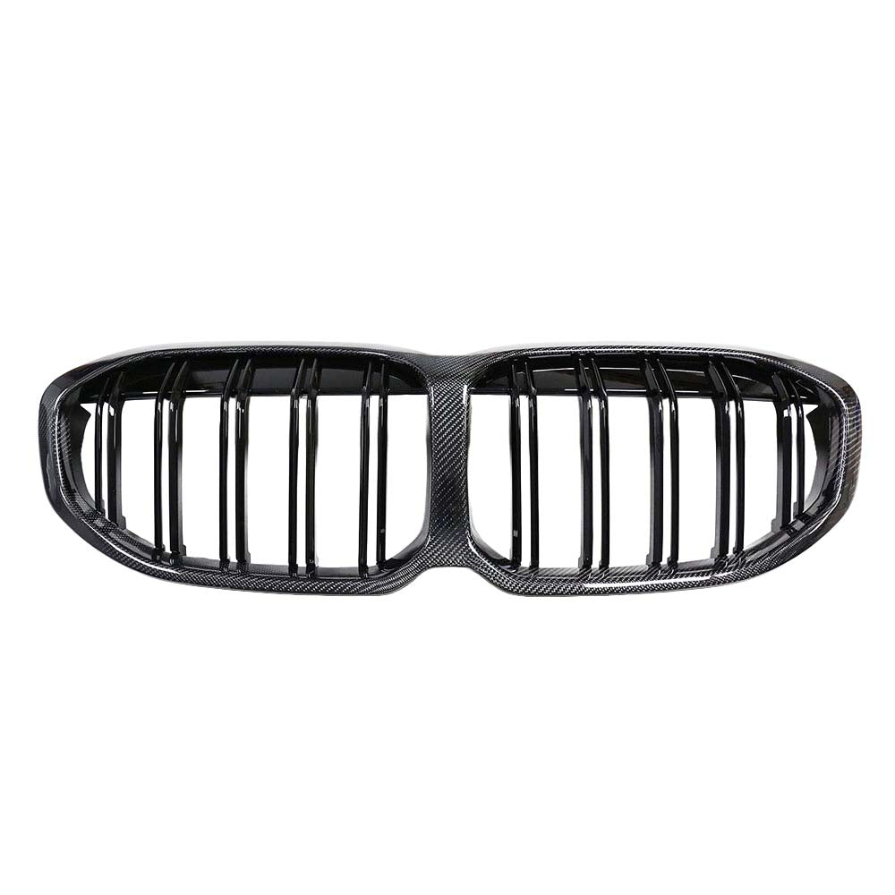 BMW F40 1 Series 2019-2024 carbon fibre front grille by CT Carbon, showcasing sleek, lightweight design with intricate grille pattern.
