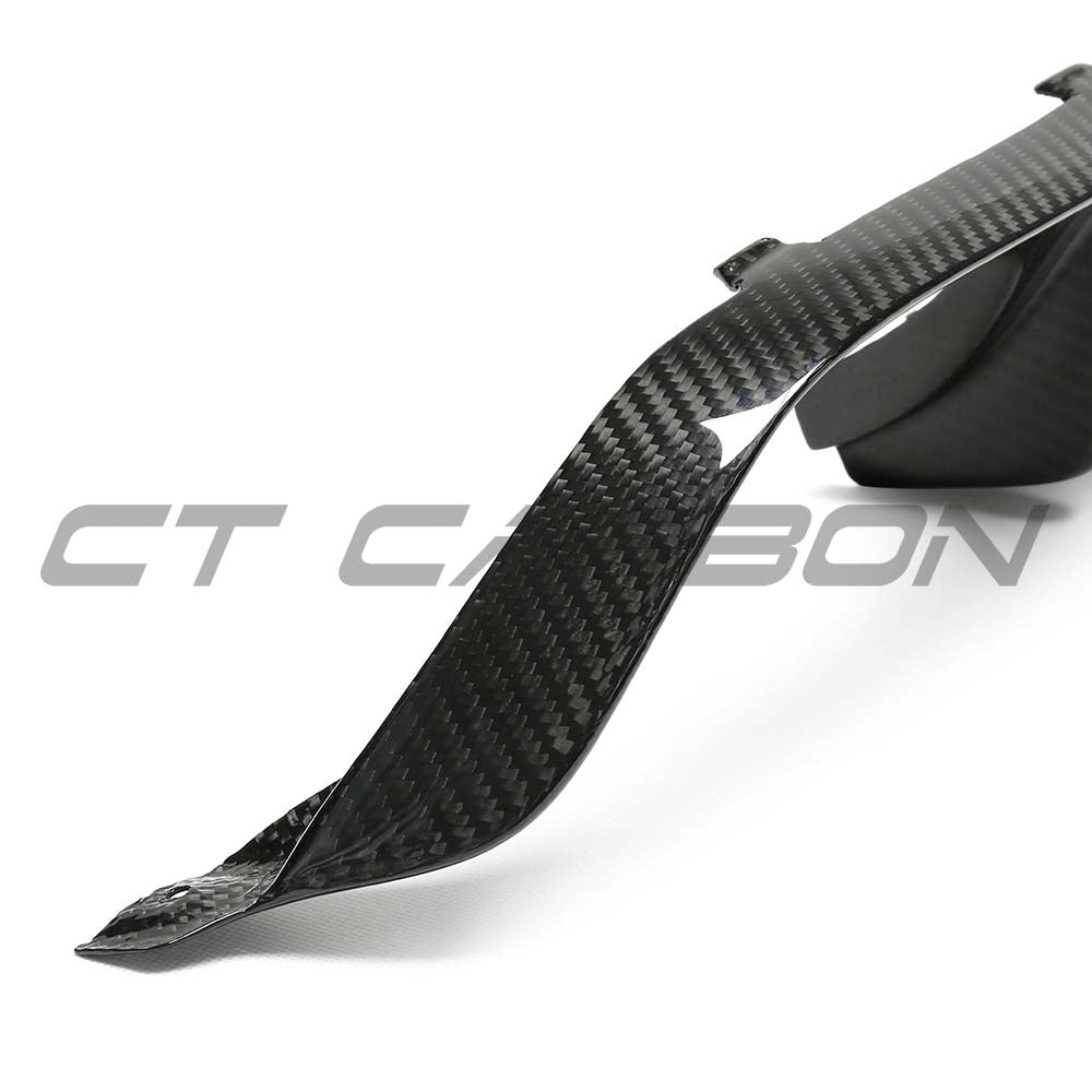 BMW M3 M4 F80 F82 F83 2014-2020 dry carbon fiber diffuser by CT Carbon, showcasing sleek V6 design and aerodynamic details.