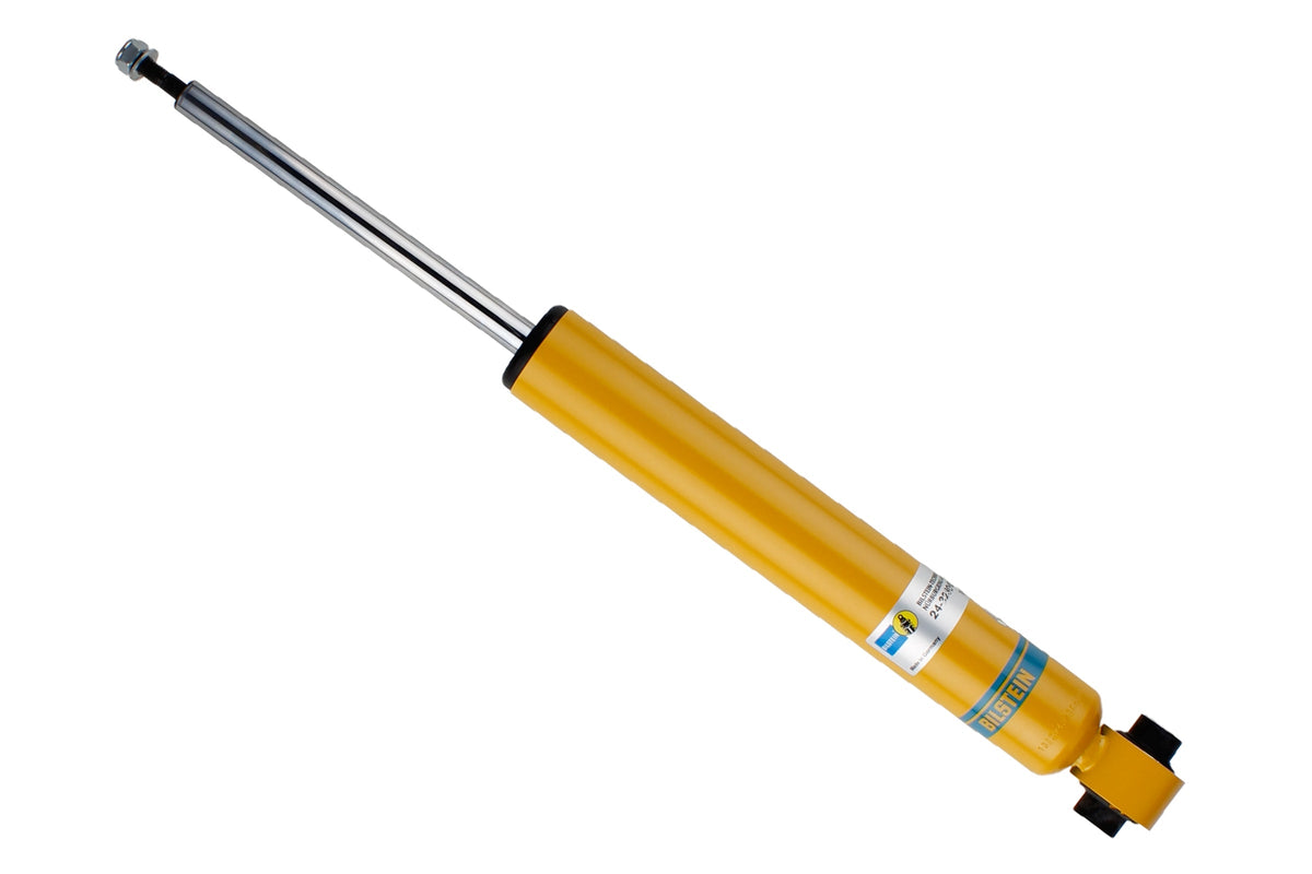 Bilstein B6 rear shock absorber for Porsche Cayenne 9YA, showcasing the metal coil spring and shock body for smooth ride.