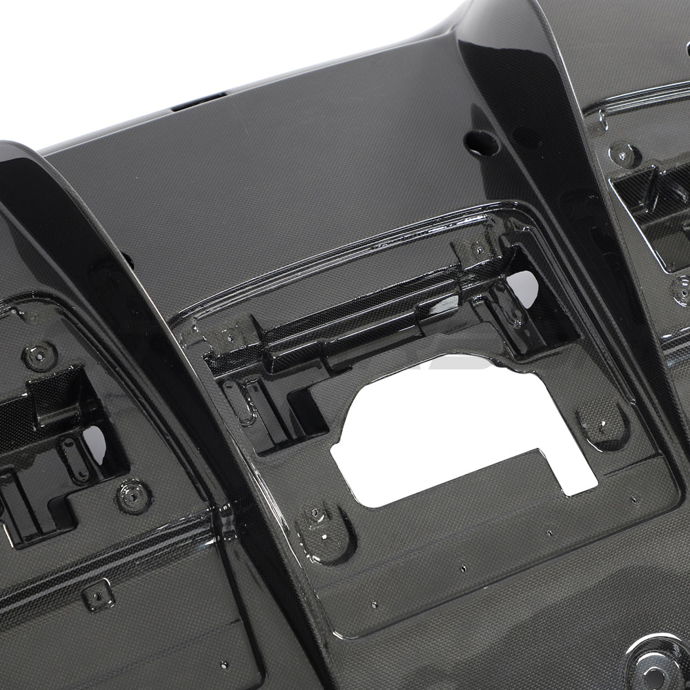 CT Carbon Ferrari F8 carbon fibre diffuser for 2019-2023 sports car, showcasing sleek design and detailed carbon fibre material.