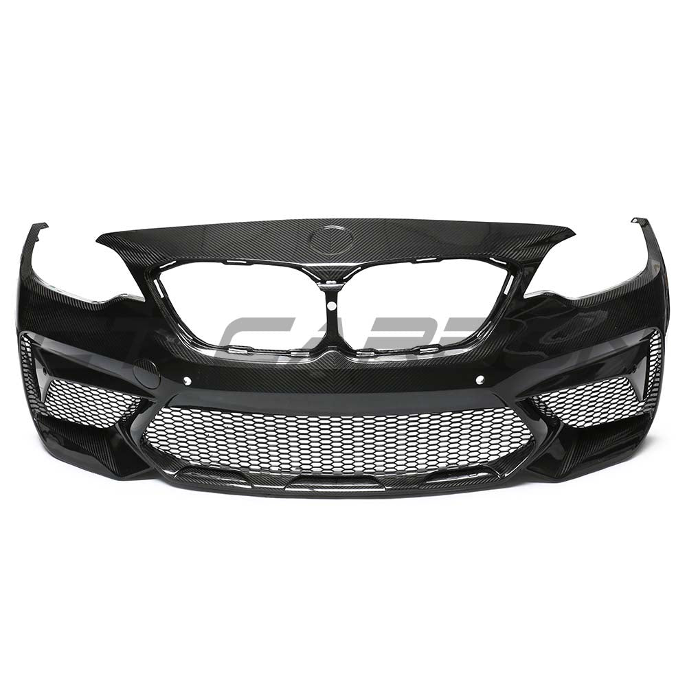 BMW F87 M2 carbon fibre bumper replacement kit by CT Carbon, featuring sleek, lightweight carbon fibre bumper components.