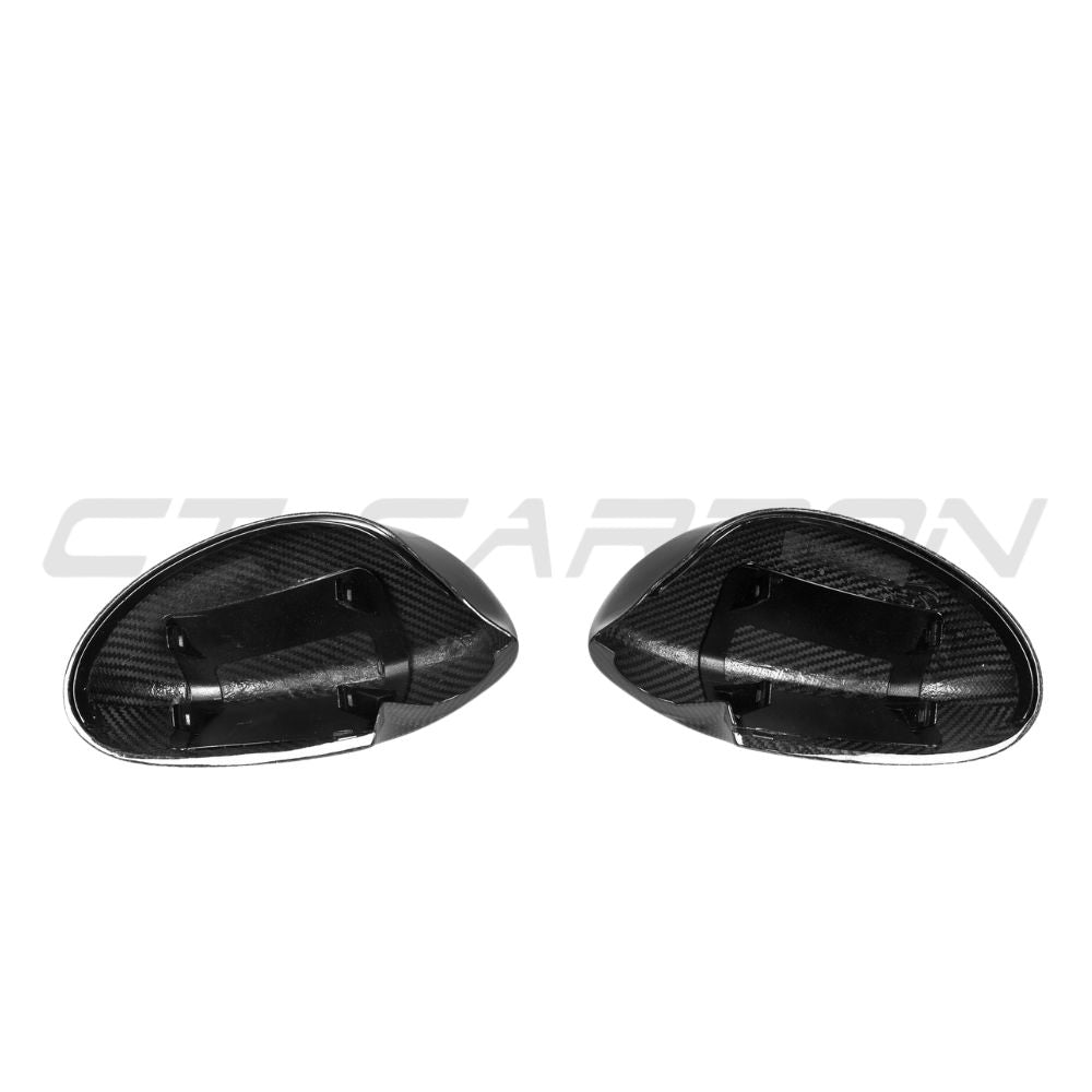 BMW 1 & 3 Series E82/E83/E87/E90/E91/E92/E93 carbon fibre side mirrors by CT Carbon, showing sleek, aerodynamic design.