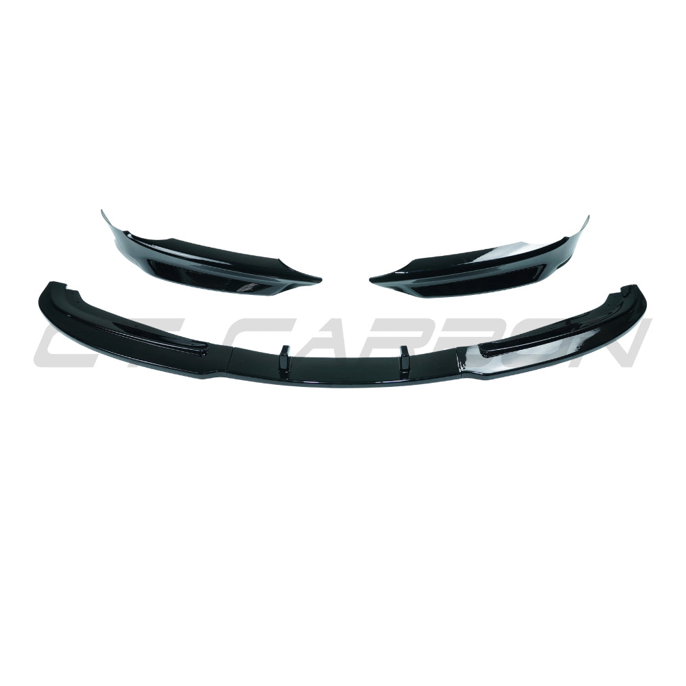 BMW 3 Series E90 E91 SE 2005-2009 CT Carbon gloss black splitter V2 installed on front bumper.