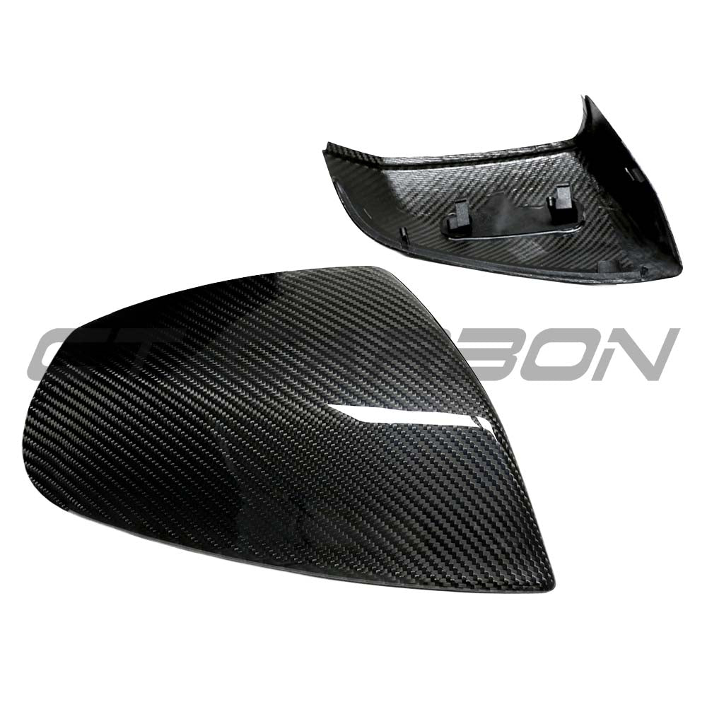 CT Carbon dry carbon fiber mirror cover replacements for Audi Q5 and Q7 2015+ rear view mirrors showing sleek finish