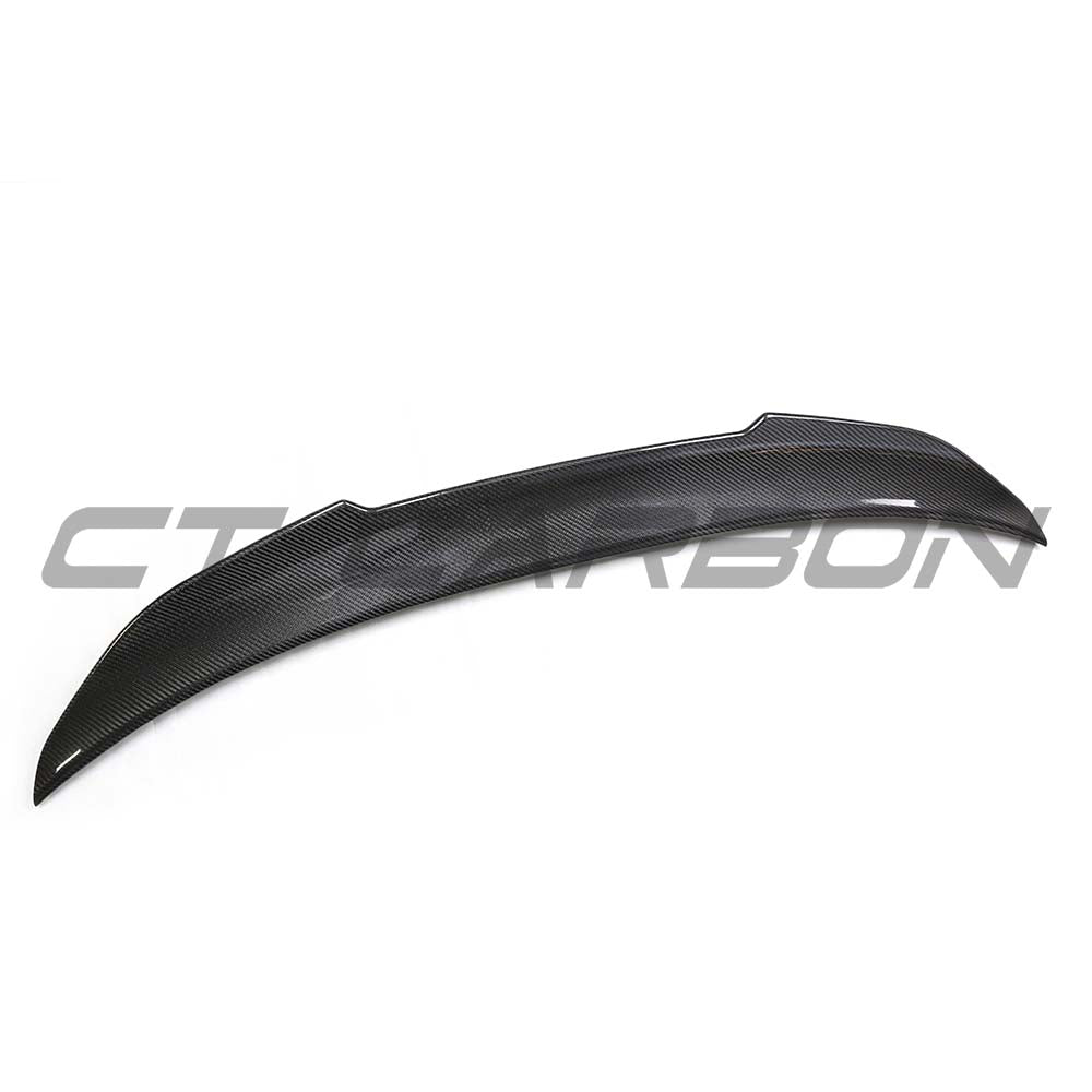 BMW F32 4 Series 2013-2020 CT Carbon dry carbon spoiler V3 installed on rear of sports coupe.