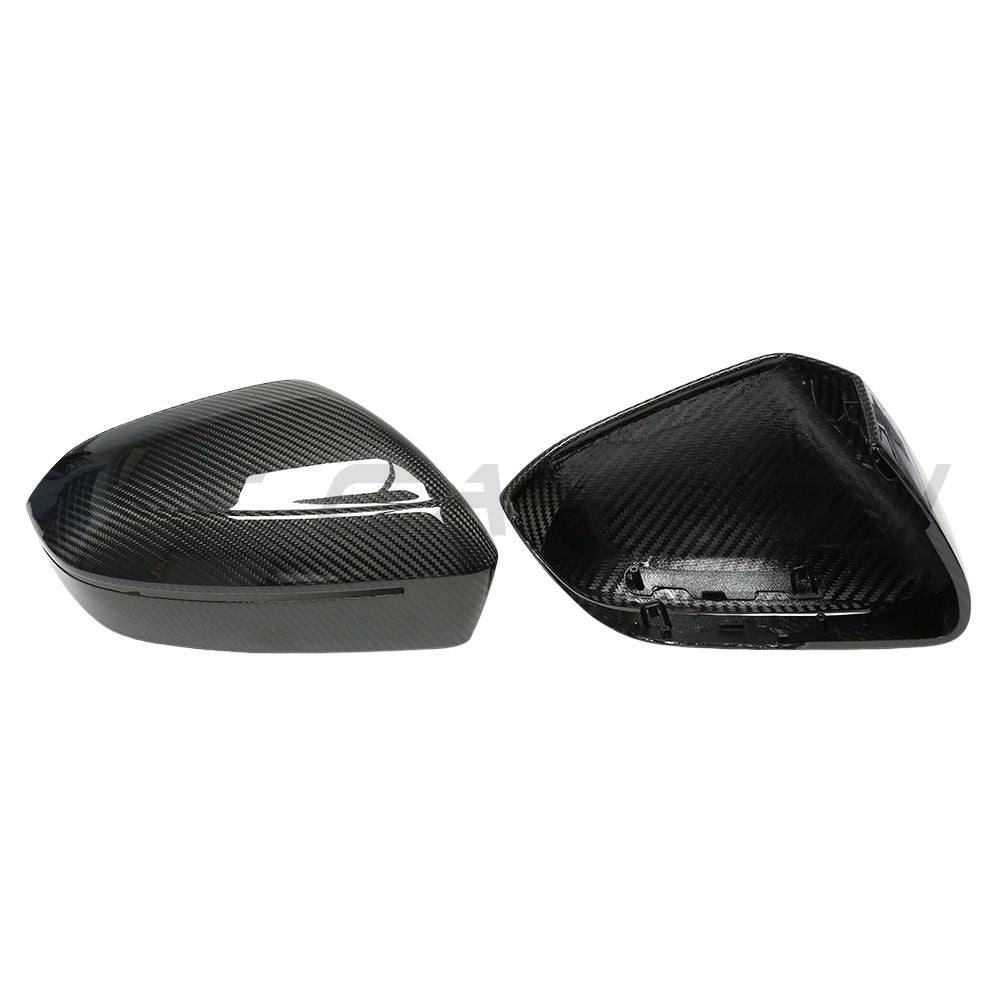 BMW M5 G90 and 5 Series carbon fiber mirror covers by CT Carbon, LHD, pre-preg carbon fiber, for M60 G60 i5 models.