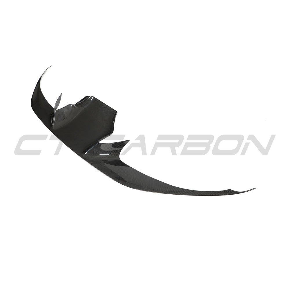 CT Carbon Ferrari F8 2019-2023 front bumper carbon fiber splitter showing detailed close-up of the sleek automotive trim.