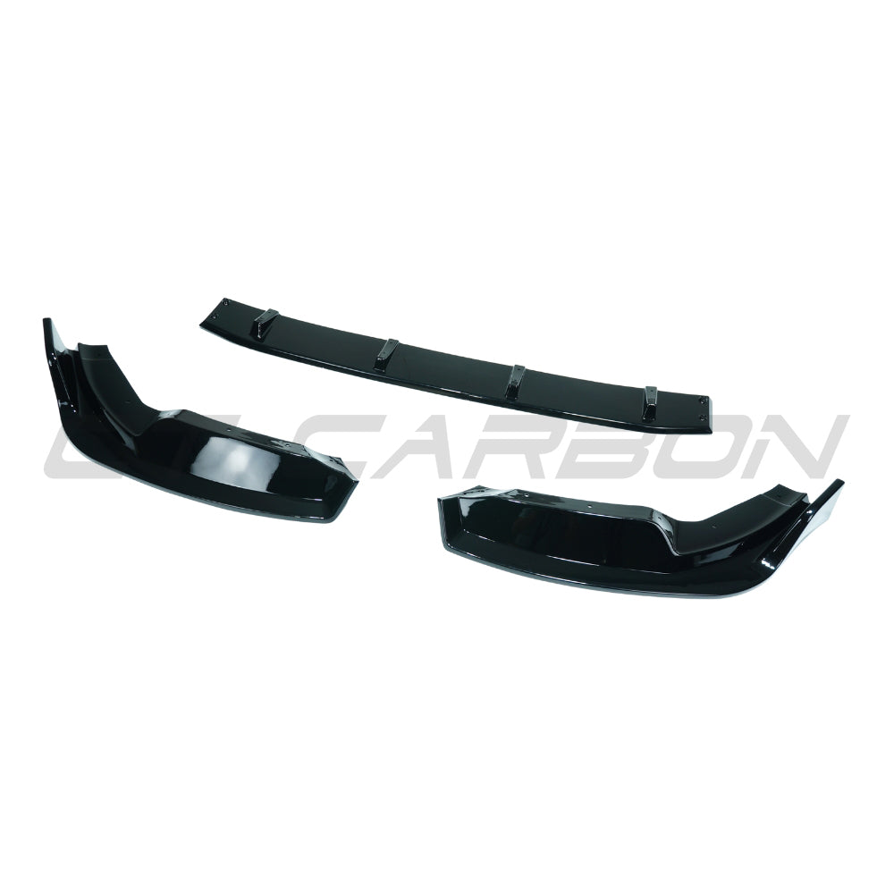 CT Carbon gloss black splitter for BMW X3M F97 and X4M F98 models, 2017-2021, showing the aerodynamic front splitter design.