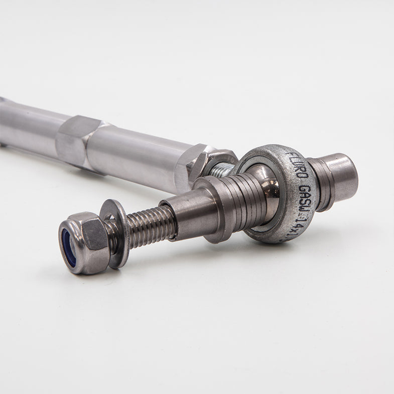 Suspension Secrets adjustable bump steer tie rod ends for Porsche 911 GT3 (992) suspension linkage, shown in close-up image.