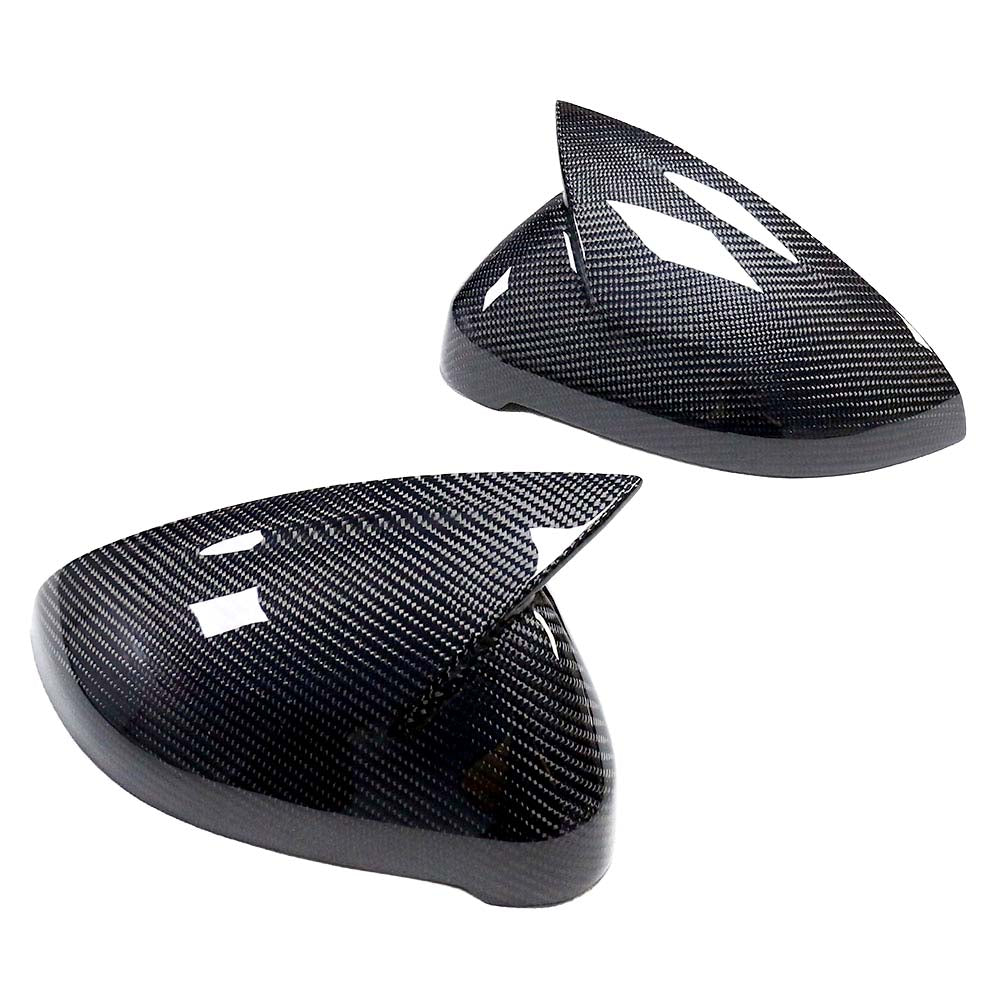 Audi A4 B9 carbon fiber mirror covers by CT Carbon, showcasing sleek, glossy exterior mirror accents for 2015-2023 models.