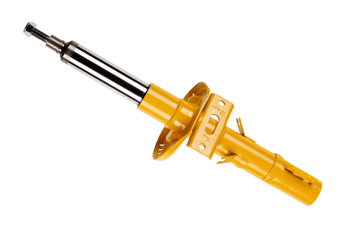 Bilstein B8 shock absorber for Audi, Seat, and Volkswagen Polo, showing the durable metal body and mounting components.