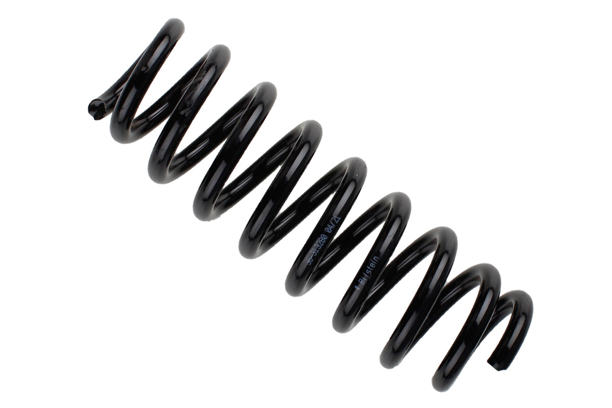 Bilstein B3 OE replacement coil springs for BMW E90 H, showing the sturdy, black coil springs designed for vehicle suspension.