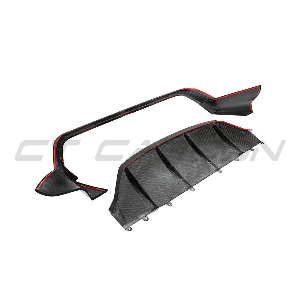 CT Carbon Porsche Taycan 2020-2024 carbon fibre diffuser showing sleek aerodynamic design and textured carbon finish.