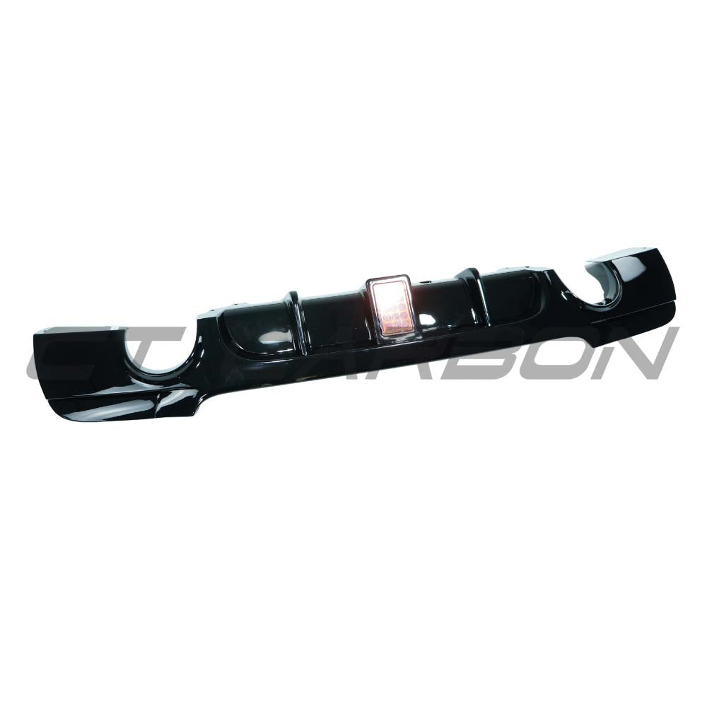 BMW 3 Series E92/E93 diffuser in gloss black with dual exit LED design, made by CT Carbon for a sleek, sporty look.
