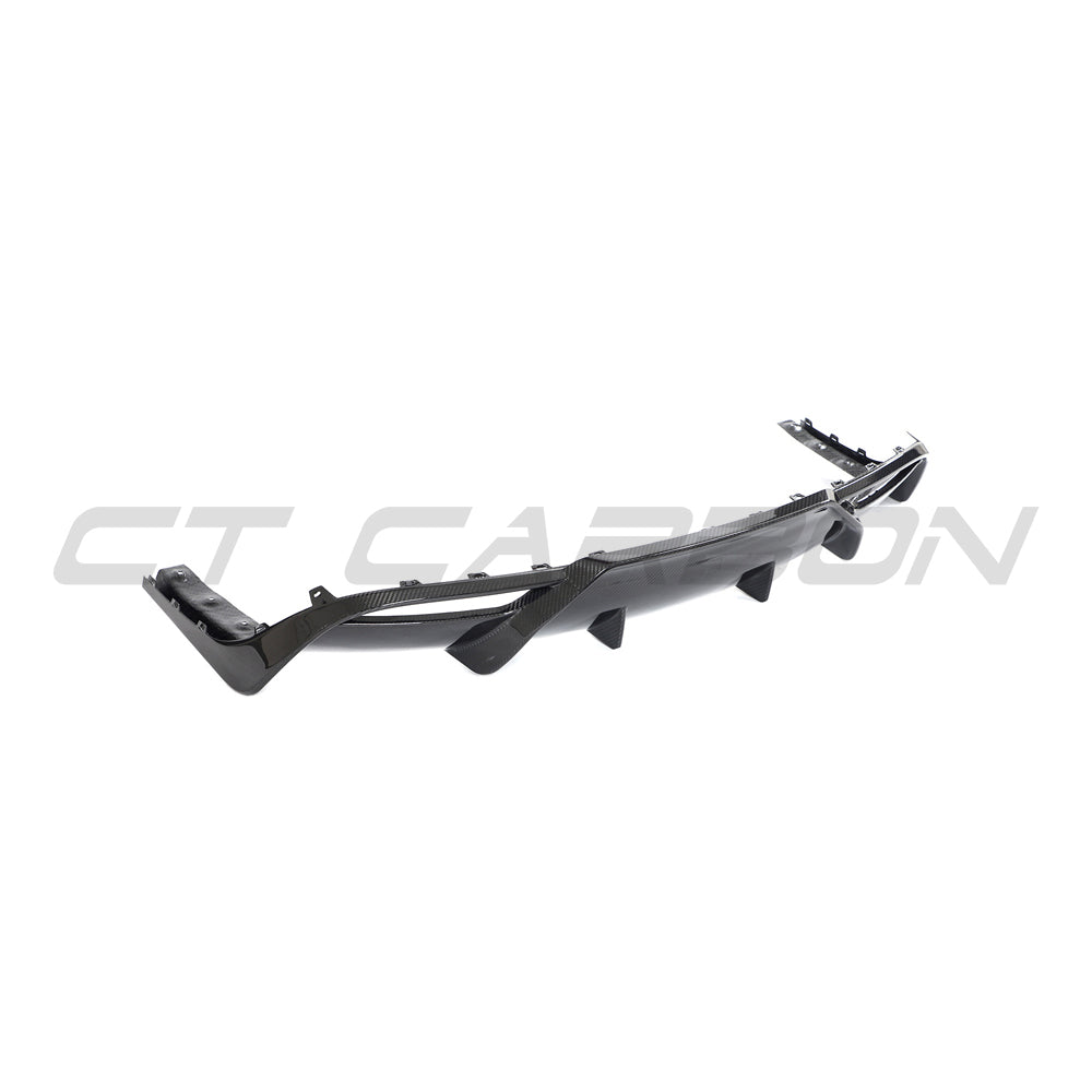 Tesla Model 3 Facelift 2023+ carbon fiber diffuser by CT Carbon, showing sleek black finish and aerodynamic design.