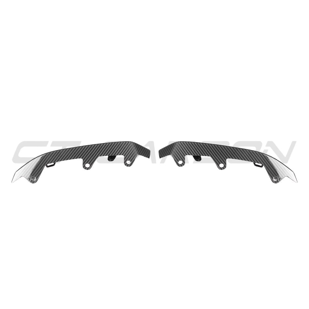 BMW M8 F91/F92/F93 2019+ carbon fibre lower front bumper trim by CT Carbon, showing close-up of sleek, lightweight accessory.