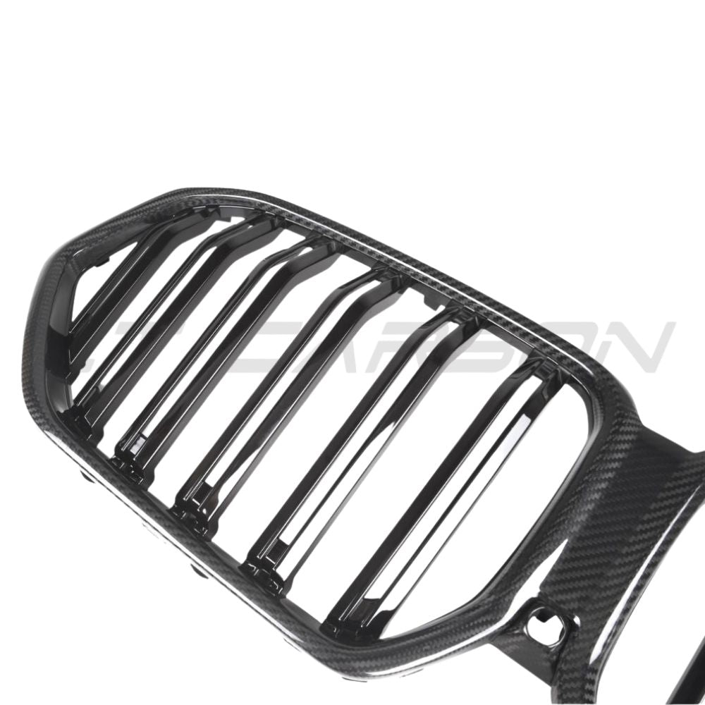 BMW X6 G06 2023+ LCI CT Carbon double slat pre-preg carbon fibre grille, close-up view showcasing sleek design and high-quality material.
