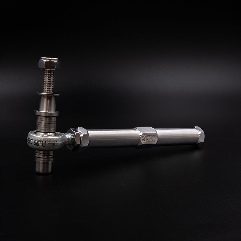 Suspension Secrets adjustable bump steer tie rod ends for Porsche 911 GT3 (992) suspension linkages, showing metal components and joint.