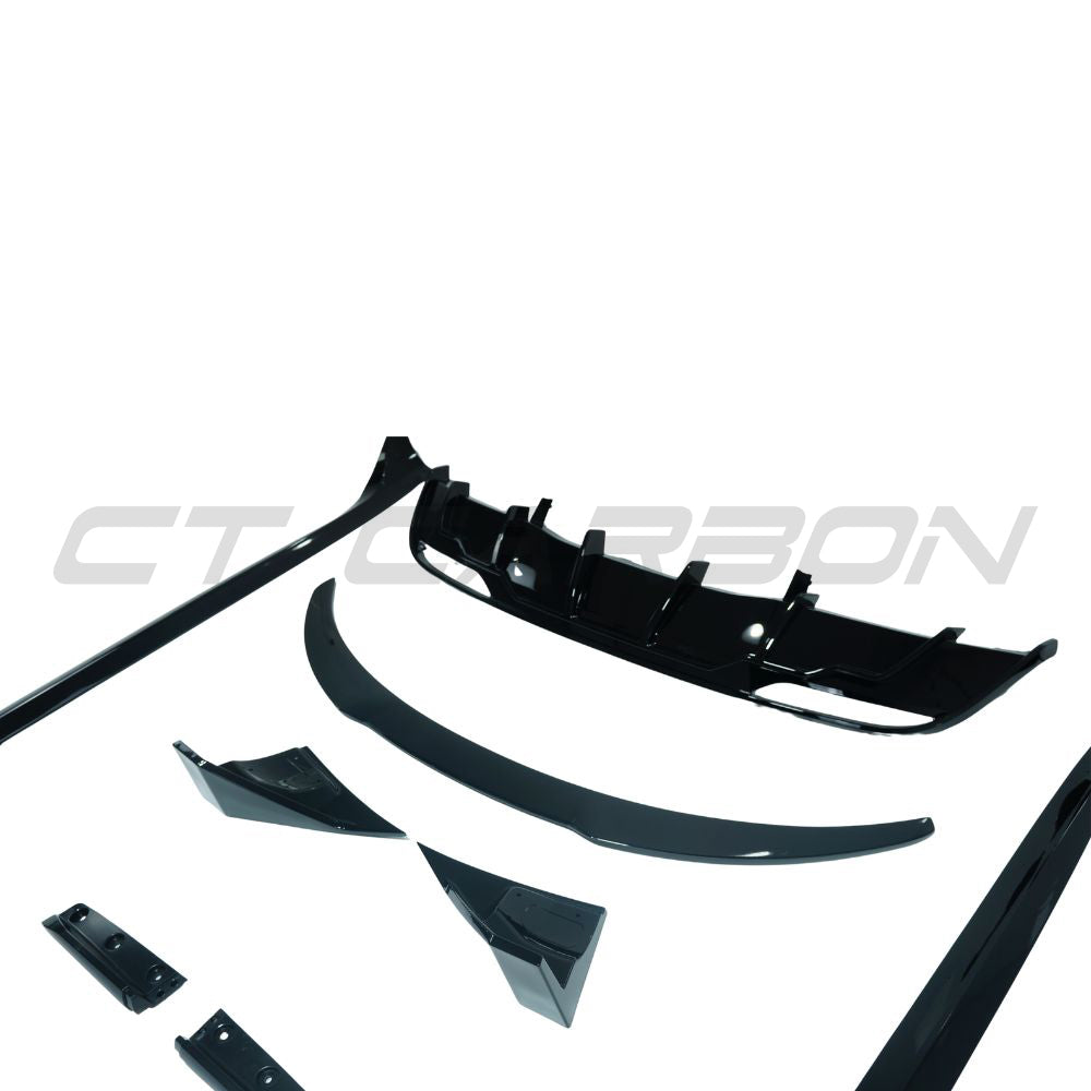 CT Carbon gloss black full kit for Tesla Model 3 2023+ facelift, featuring sleek exterior trim components.
